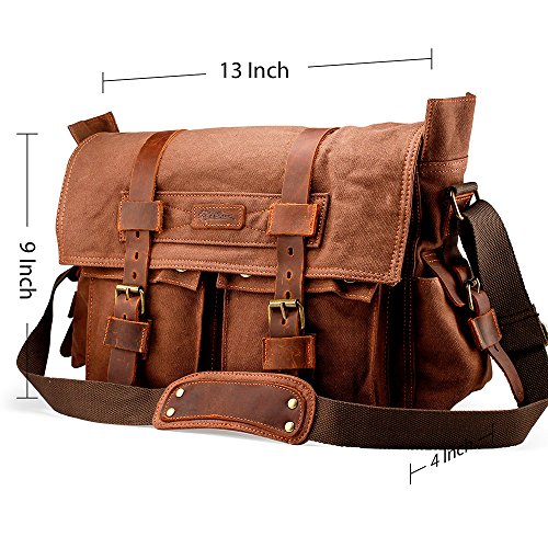 Messenger Bag For 14/15 Inch Laptop Vintage Canvas Leather Shoulder Crossbody Briefcase Satchel Shoulder Computer College Bag Travel Office Messenger Bag For Men Women-Coffee #TOP1