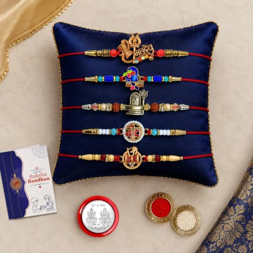 Image of Oblivion Rakhi For Brother - Elegant Stylish God Designer Rakhi with Beads and Silver Colour Pooja Coin, Tilak Set & Greeting Card - Traditional Raksha Bandhan Combo for Bhai
