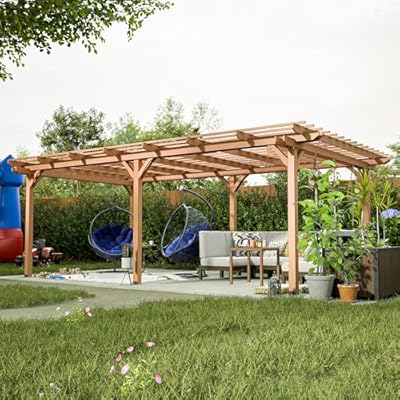 Echo Voyage 12' x 16' Outdoor Wood Pergola, Wooden Patio Pergola Gazebo for Climbing Plant Support, Garden,Brown