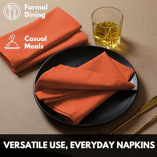 Image of Cloth Napkin 100% Cotton 17 inchx17 inch Decorative Washable Table Napkins Set of 12 for Dining, Holidays, Buffet Parties & Wedding Use - Orange