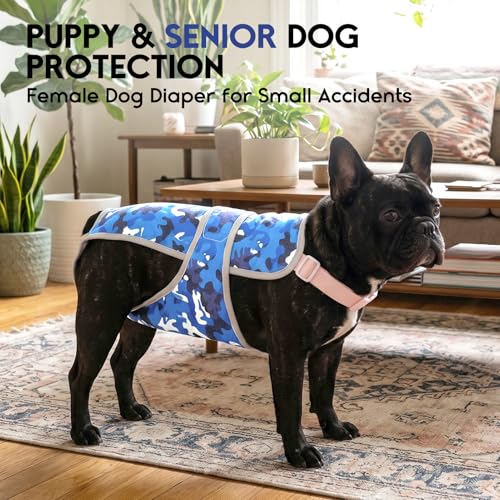 Image of ASENKU 2 Pack Female Dog Diapers with Suspenders, Reusable Washable Puppy Panties for Small Dogs, Leak-Proof Pet Underwear for Heat Cycle & Period