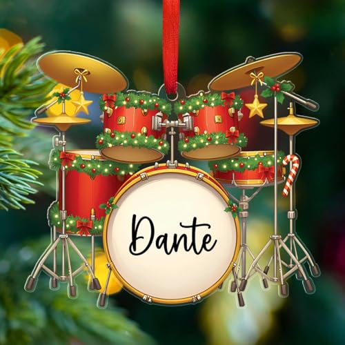 Adorno de baterista personalizado con nombre, regalos para baterista de banda musical, decoración navideña de instrumentos, adornos acrílicos con forma de batería, adorno personalizado para el árbol