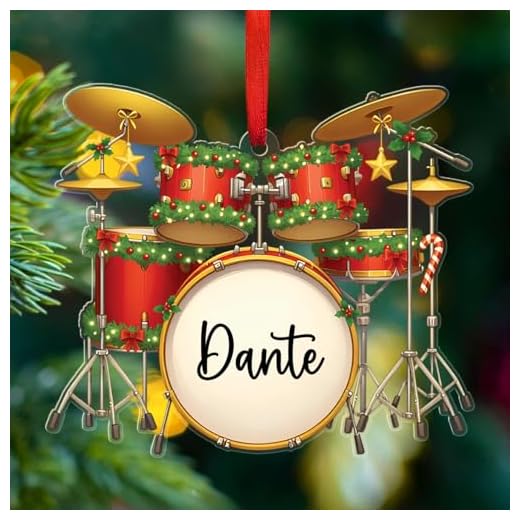 Adorno de baterista personalizado con nombre, regalos para baterista de banda musical, decoración navideña de instrumentos, adornos acrílicos con forma de batería, adorno personalizado para el árbol