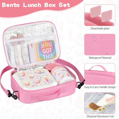 Image of wiwens Bento Lunch Box for Kids with 12oz Soup Thermo Leak-Proof Lunch Food Container with 5 Compartment Thermo Hot Food Jar and Insulated Lunch Bag for Kid Toddler Girls Boys to School