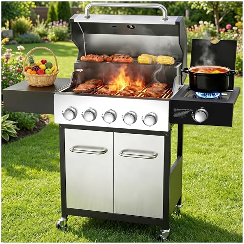 Veralune 5 Burner Gas Grill with Side Burner, 68,000 BTU, 54...