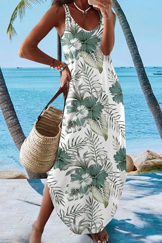 Image of Zeagoo Women's Casual Sundress Summer Maxi Sleeveless V Neck Split Boho Beach Dress Travel Vacation Dress with Pockets