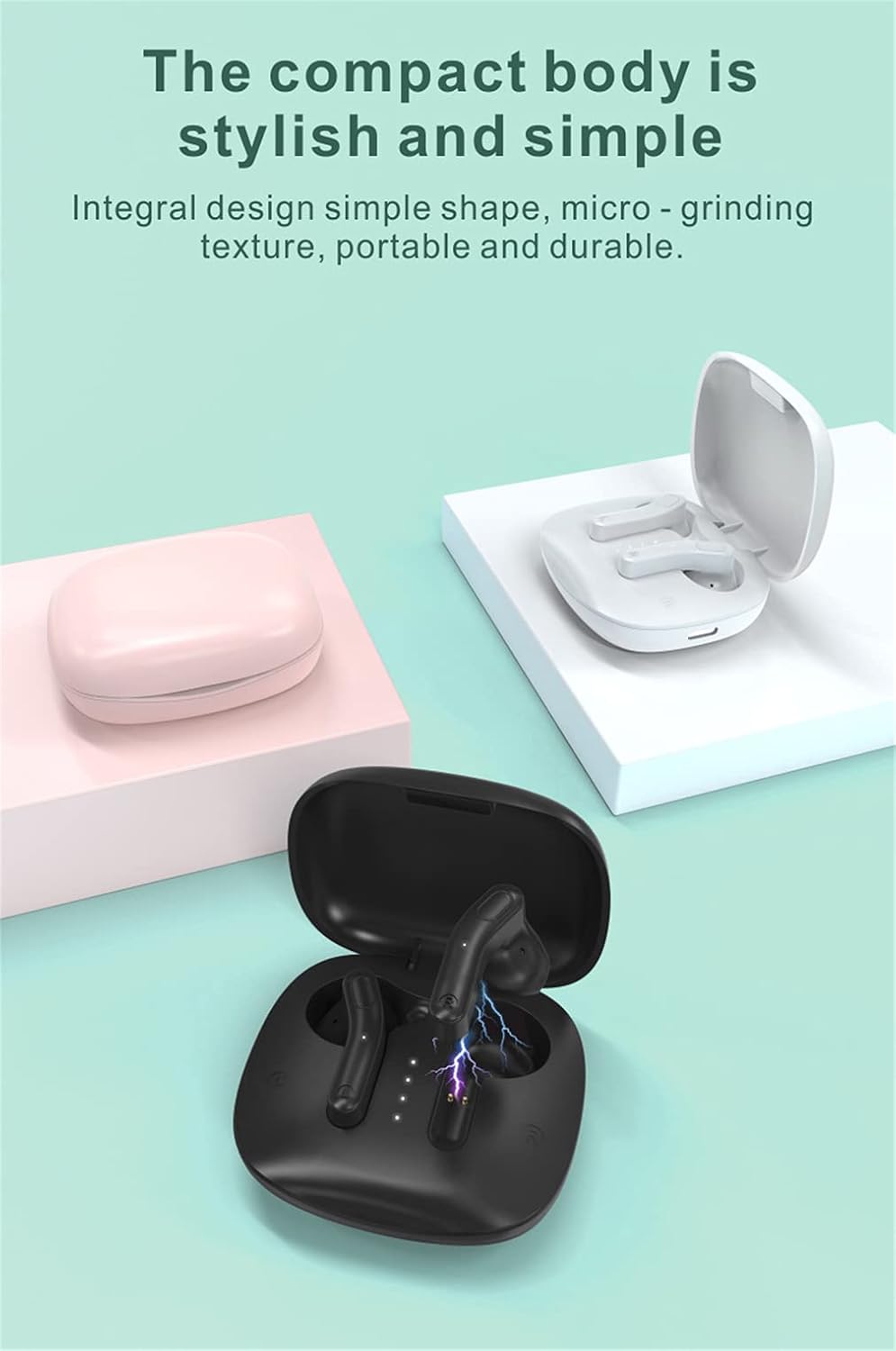 TWS Bluetooth 5.2 Wireless Earbuds 9D HiFi Stereo Quality Sound IPX5 Water-Proof Headphone with Noise Cancelling Mic for Sports,Black