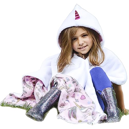Image of Birdy Boutique Car Seat Poncho for Kids – Reversible Warm Blanket with Hoodie – Safe to Use Over Seat Belts – Easy On, Easy Off, and Doesn’t Impact Seat Performance - Unicorn – One Size