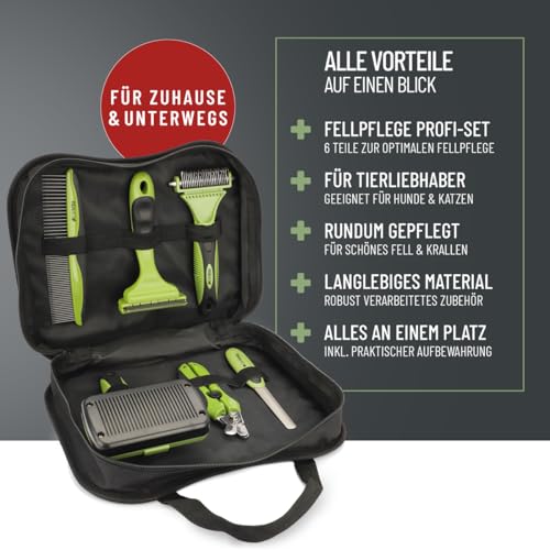 ReaVET Professionelles Hundebürste Fellpflege-Set für Hunde & Katzen I Pflegeset 6-teilig I Hundebürste, Entfilzungsbürste, Unterwollbürste, Flohkamm, Krallenschere & Pflegetasche