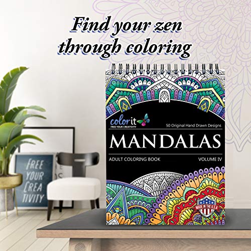 Colorit Mandalas To Color Volume Iv Coloring Book For Adults Relaxation, 50 Single-Sided Designs, Thick Smooth Paper, Spiral Binding, Usa Printed, Lay Flat Hardback Book Covers, Ink Blotter Paper #TOP1