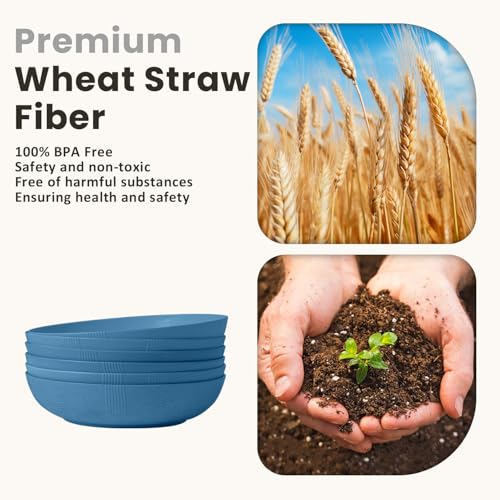 Homienly Salad Bowls 65 OZ Large Serving Bowls 10 inch Wheat Straw Big Bowl Set of 6 Plastic Bowls Wide and Shallow Bowl for Kitchen Microwave & Dishwasher Safe-Navy Blue by Homienly - Image 4