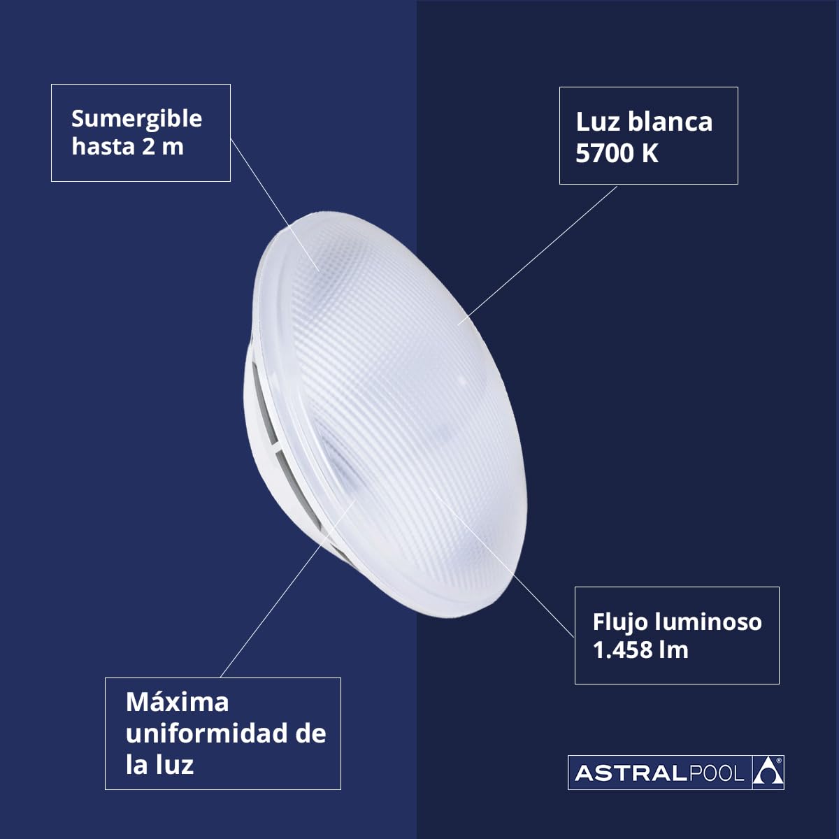 Lámpara Led - Subacuática - Par56 - Piscina - Reemplazo de Luces Halógenas y Focos - Compatible con Proyectores Par56 - Color: Blanco - Astralpool