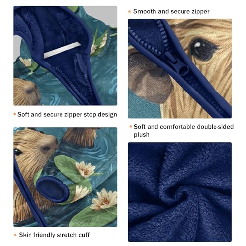 Cute Swimming Capybara Pattern Toddler Fleece Jacket Girl Boys Hooded Fleece Jacket Coat Warm Outwear Zip-up 3-10T3