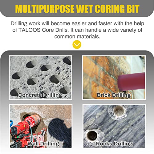Taloos 2-1/2" Wet Drill Core Bits For Concrete And Hard Masonry, Diamond Core Drill Bits For Marble, Granite, Rocks And Bricks | 15-3/4" Drilling Depth, 10Mm Segment Height, 1-1/4"-7 Arbor | Wet Only #TOP5