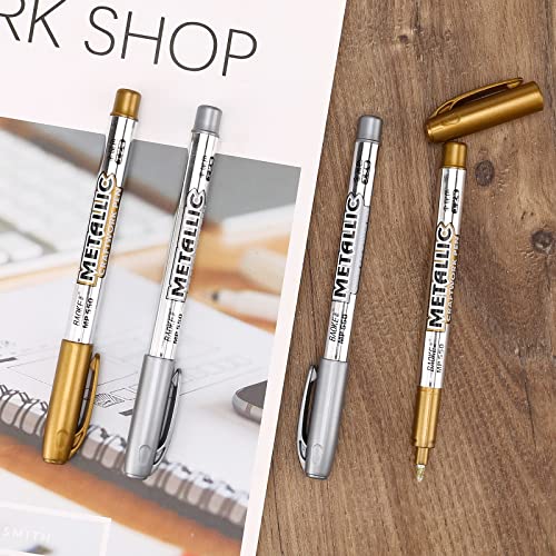 Looneng Gold And Silver Marker Metallic, Fine Point Gold And Silver Markers Permanent Metallic For Artist Illustration, Crafts, Gift Card Making, Scrapbooking, Fabric, Diy Photo Album, 8 Count #TOP3