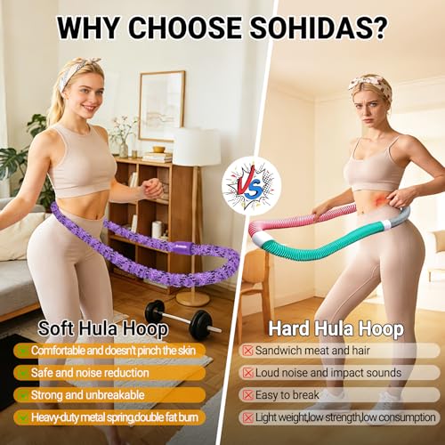Brobantle Soft Fitness Spring Hoop for Women Weight Loss, 3.3 lbs Weighted Exercise Infinity Hoop, Foldable and Portable Hula Circle Hoops for Home Travel (Purple) - Thumbnail 2
