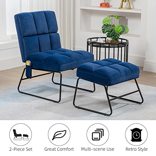 Homcom Accent Chair With Ottoman, Velvet Club Chair With Vibration Massage, Remote Control And Metal Legs For Living Room, Bedroom, And Home Office, Blue #TOP6