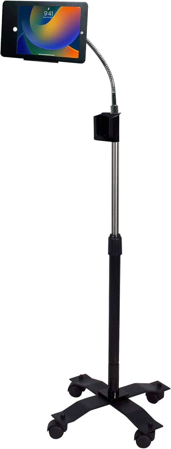 Compact, HeightAdjustable Tablet Floor Stand with Lock and Key