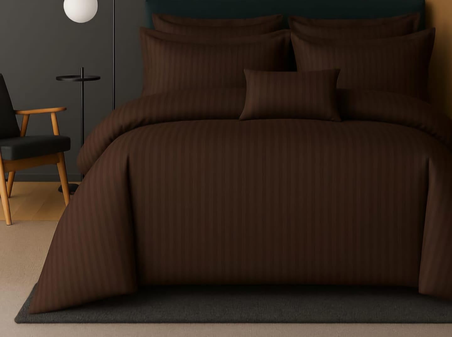 PRISCILLA 220 GSM 400TC Microfiber Satin Stripe Cotton AC Comforter Set King Size Double Bed with 1 Flat bedsheet-90×100 inch and Two Pillow Covers II 4 pc Bedding Set for Home|Hotels| (Brown)