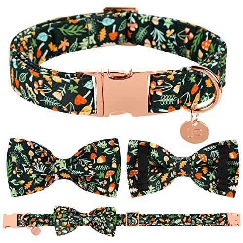 Up Urara Pup Dog Collar With Bow Tie, Comfortable Adjustable Cotton Bowtie Collar For Puppy Girl Boy Dog Or Cat, Fall Dog Collar With Metal Buckle, Xs, Neck 8-12In #TOP4