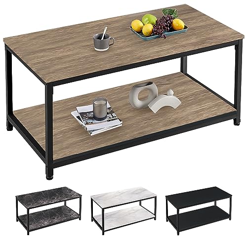 SG Traders Industrial Coffee Table for Living Room Large Side Table with Metal Leg 2 Tiers Stylish and Durable Industrial Coffee Table with Storage Perfect for Any Room 100x50x45cm (Light Wood Grain)