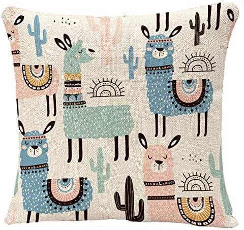 YGGQF Throw Pillow Case Alpaca Decorative Pillow Cover Llama and Cactus Pillow Cushion Cover 18 x 18 Inch Square Pillowcase