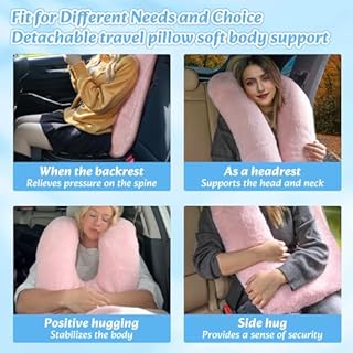 Swemos Travel Pillow, Car Pillow for Kids & Adults - Ergonomic Travel Pillows Sleeping Aid for Neck & Body Support, Car Travel Essentials Pillow on Road Trips-Pink