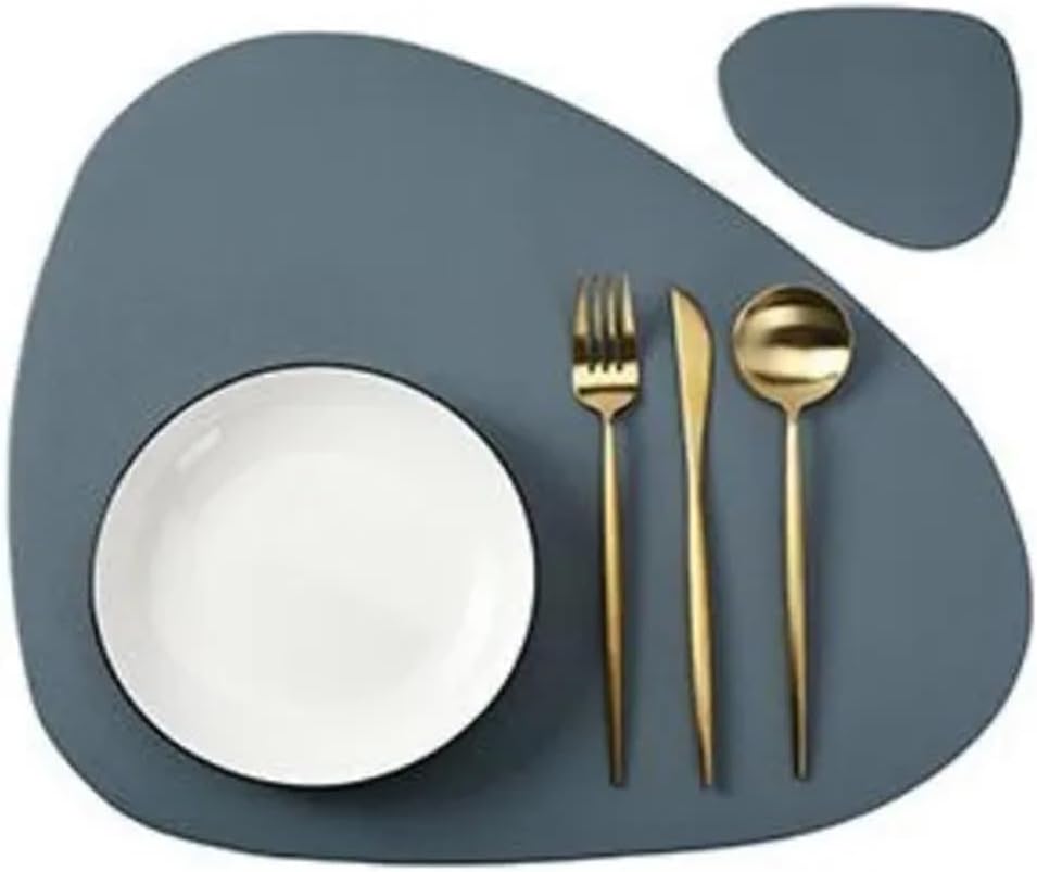 Black PU Placemats Oval Triangel Faux Leather Table Mats for Dining Tables Heat Place mats 식탁매트 Салфетки(CD Blue,10sets)