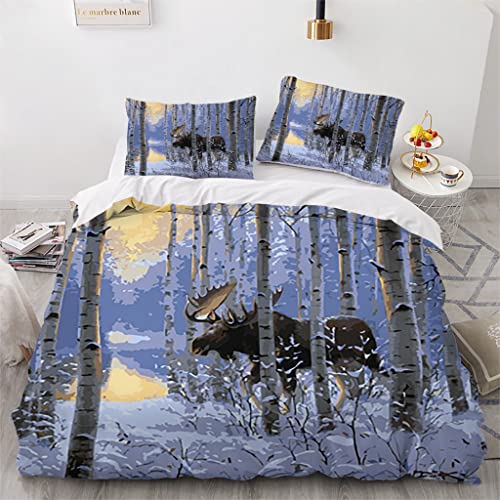 Parure de Lit 140x200 Wapiti De La Forêt, Set de Housse de Couette 1 Personne Respirante en Microfibre avec 1 Taie d'oreiller 65x65 cm ( avec Fermeture éclair ) Cover