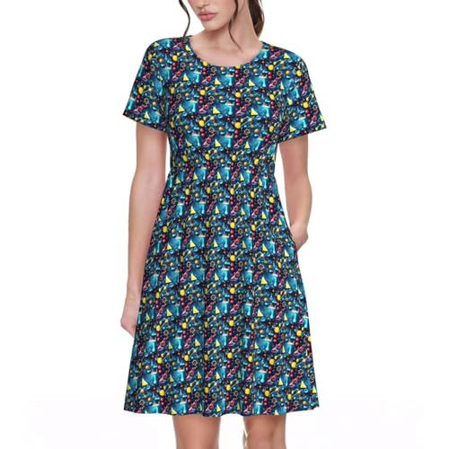 Robe d'été chimie pour femme à manches courtes imprimé abstrait style décontracté