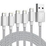 Apple MFi Certified iPhone Charger 5Pack 3/3/6/6/10 FT Lightning Cable Nylon Braided iPhone Charging Cord for iPhone 13 12 11 Pro Max XS XR X 8 7 6S 6 Plus SE 5S 5C 5 iPad (Silvergrey)