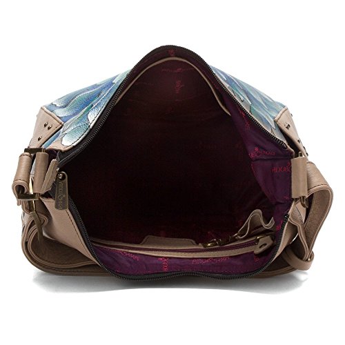 Image of Anuschka Women's Genuine Leather Shoulder Bag | Hand Painted Original Artwork | Classic Hobo With Studded Side Pockets | Genuine Leather