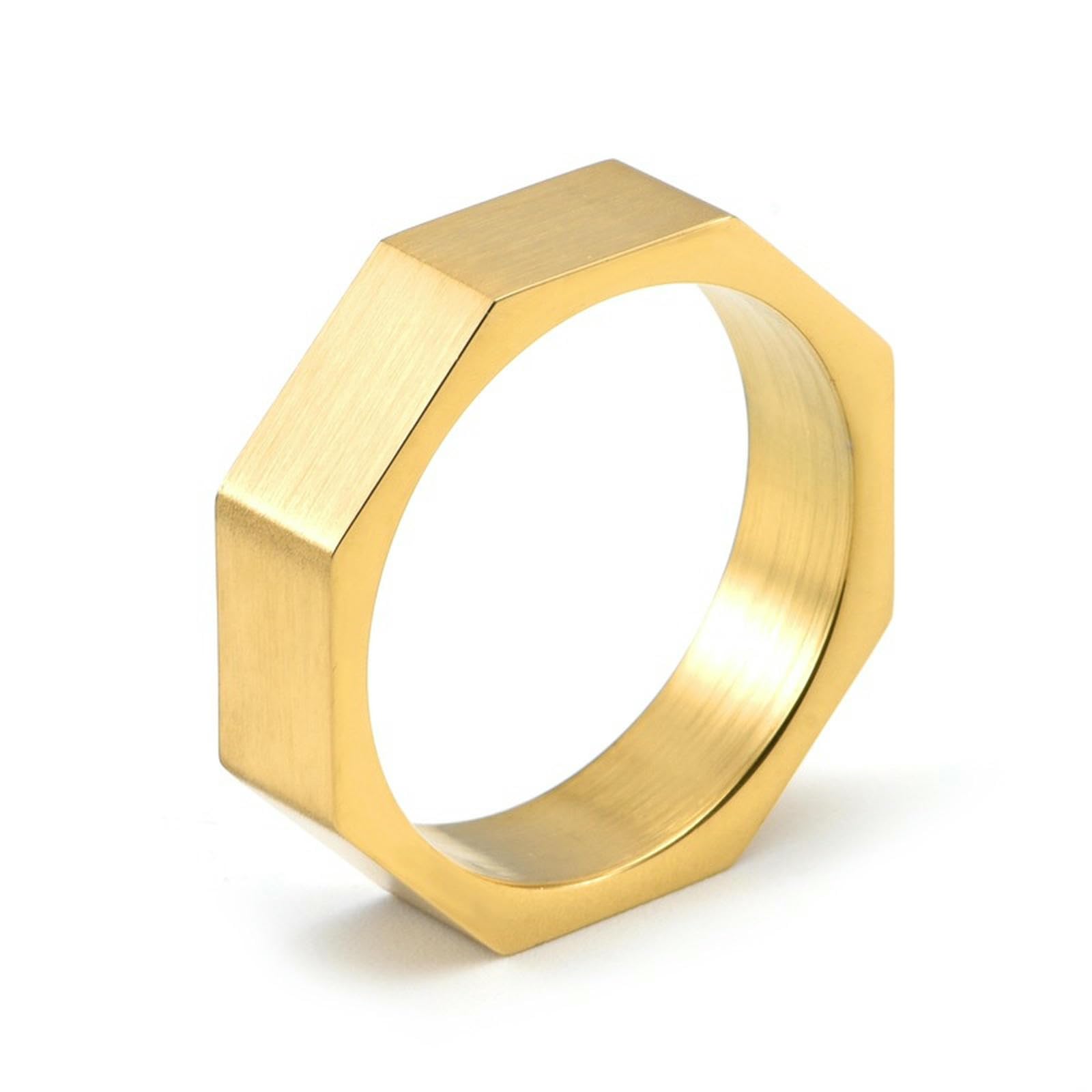 WBDWWTD Achteckiger Ring aus gebürstetem Titanstahl für Männer, urbaner minimalistischer Schmuck, graviertes geometrisches Band, Geschenk für Männer