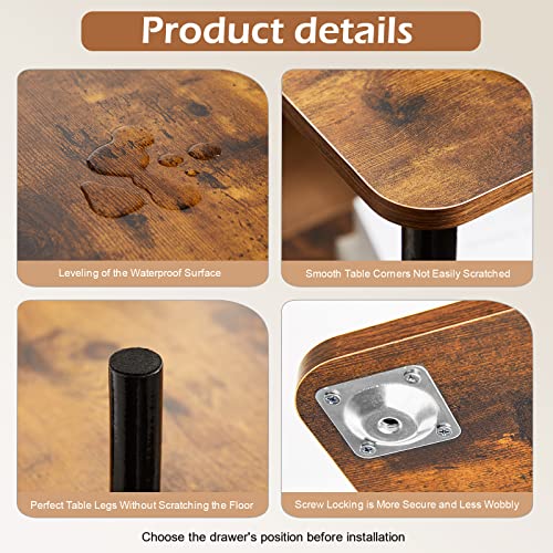 Quick Horse 2-Tier Side Table With Natural Wood Legs, Small Coffee Table, Nightstand For Bedroom, Living Room, Small Spaces (Rustic, 15.7" X 15.7" X 21.3") #TOP4