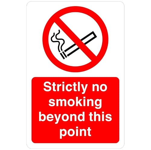 Strictly no smoking beyond this point sign- 1.2mm Rigid plastic for indoor/outdoor usage (400mm x 300mm) Viewing Distance within 14m.