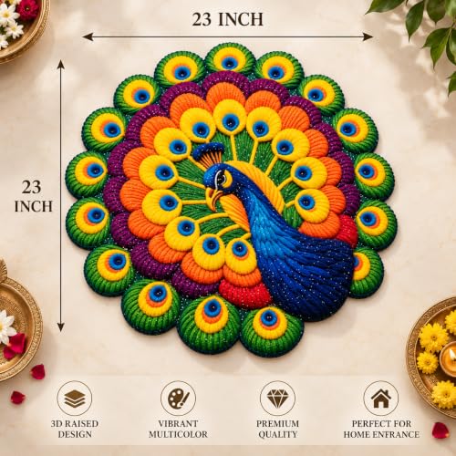 Image of 3D Floral Door Mat | Water Absorbent, Anti-Skid, Machine Washable Floor Mat | Soft Microfiber Carpet for Home, Living Room & Bedroom | Premium Decorative Mat (Multy, Peacock)