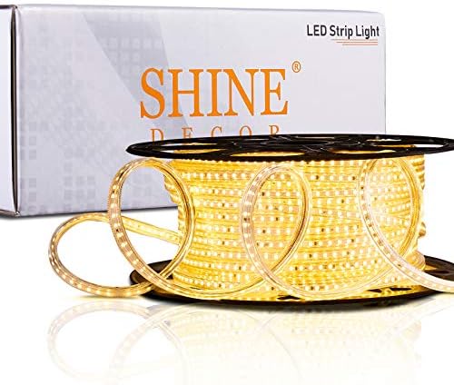 Shine Decor LED Strip Lights Dimmable 150FT/45M, SMD 120LEDs/M 110V-120V AC LED Rope Lights Outdoor 3000K Warm White, ETL-Listed IP65 Waterproof Cuttable LED Lights String for DIY Lighting Decoration