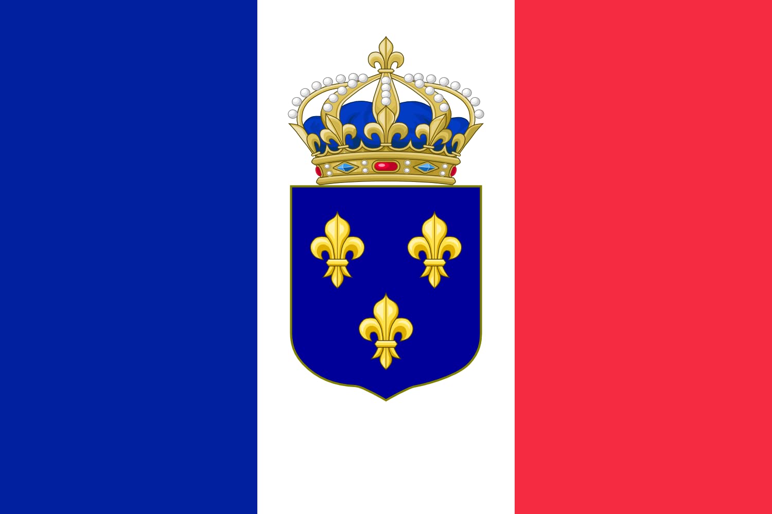 Flagge: Large Constitutional Royal France | A proposed flag of France | Querformat Fahne | 1.35m² | 90x150cm » Fahne 100% Made in Germany