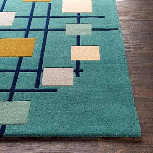 Image of Export Quality Handtufted Woolen Carpet for Living Room Bedroom & Hall - Color - Aquamarine /Multi - Size - 9 x 12 Feet
