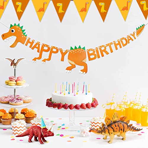 Image of 3D Dinosaur Happy Birthday Banner Sign Happy Birthday Bunting Banner Garland for Kids Girls Baby Dinosaur Birthday Party Decorations Swallowtail Flag Birthday Party Supplies(Orange)