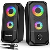 Computer Speakers for Desktop, Hi-Res Stereo Pair with Dual 5W Full-Range Drivers, 6 RGB Light Modes, USB Powered & 3.5mm AUX Input, Volume Knob, Mini Vertical Design for PC Gaming Monitor Laptop