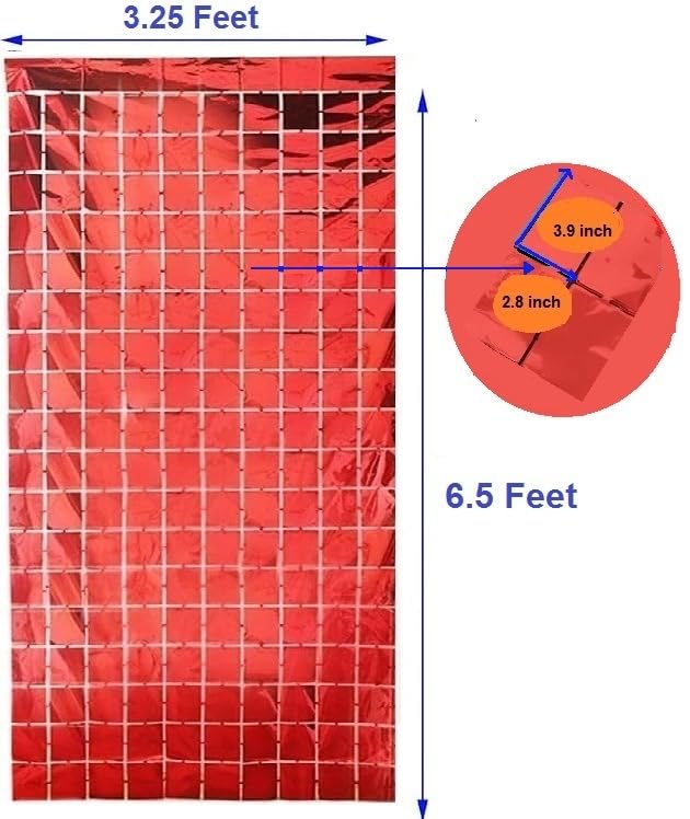 Image of AMFIN (Pack of 2) Square Foil Curtains for Birthday Decoration Photo Booth Props Backdrop Baby Shower Bachelorette Party Decorations (Red)