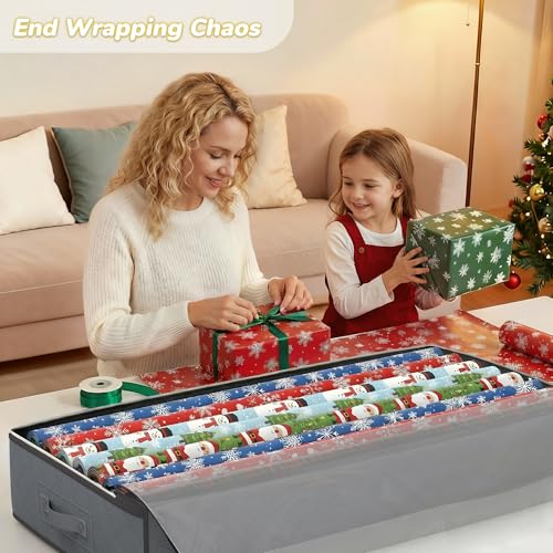 Budding Joy 4 Stück 90L Unterbettkommode, Aufbewahrungsbox mit Deckel Faltbare Unterbett Aufbewahrungsbox für Kleidung, Bettdecken und Bettwäsche, Grau