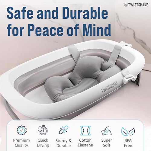 Twistshake rutschfestes Babybadekissen für Neugeborene | Weiche und faltbare Duschkissen für Kleinkinder | Schwimmendes Luftkissen zum Baden von Babys | 0 Monate+ | Pastellgrau