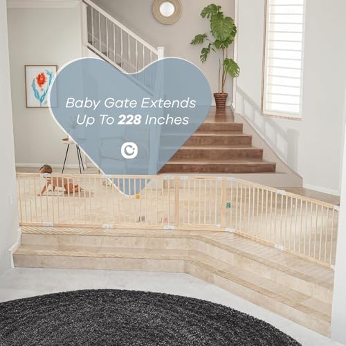 Baby Playpen & Gate for Toddlers, Foldable Wooden Playard with Locking Gate by Comfy Cubs