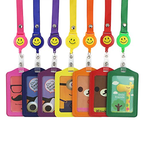 JINL 7 Pcs Ertical Style Assorted Color Faux Leather Business Id Credit Card Badge Holder Clear Pouch Case +7 Pcs Retractable Smile Face Badge Reels with Nylon String JINL 7 Pcs Ertical Style Assorted Color Faux Leather Business Id Credit Card Badge Holder Clear Pouch Case +7 Pcs Retractable Smile Face Badge Reels with Nylon String