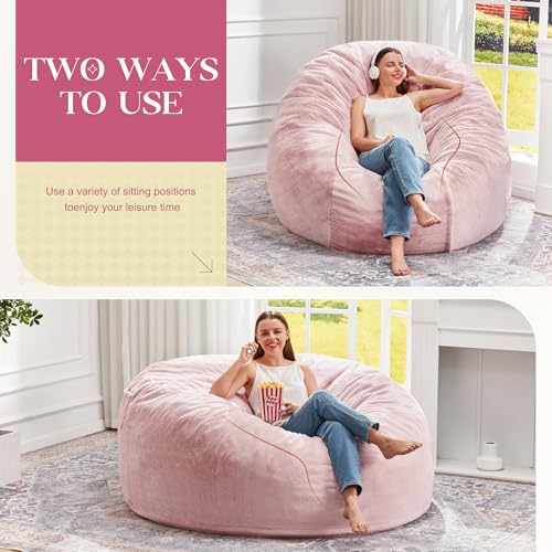 Image of Hobestluk Bean Bag Chair for Adult Giant Beanbag with Filler Pink 5FT | Breathable Material Removable Machine Washable Cover Memory Foam Living Room Bedroom Reading Gaming Oversized Large Big