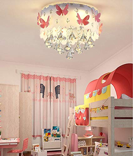 Lakiq Modern Girl’s Bedroom Flush Mount Ceiling Lighting Fixture Lovely Pink Butterfly Led Crystal Chandelier Drum Shade Close To Ceiling Light For Girls Kids Room Foyer Living Room #TOP2
