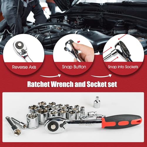 Image of KITLUCK 228-piece Home Tool Kit, Household Hand Repair Tool Set for men, Portable Tool box Set with Tools (Screwdriver, Wrench, Plier, Socket, Harmer, Hex Key, Rule, Saw, Knife, etc.) for Home and Car