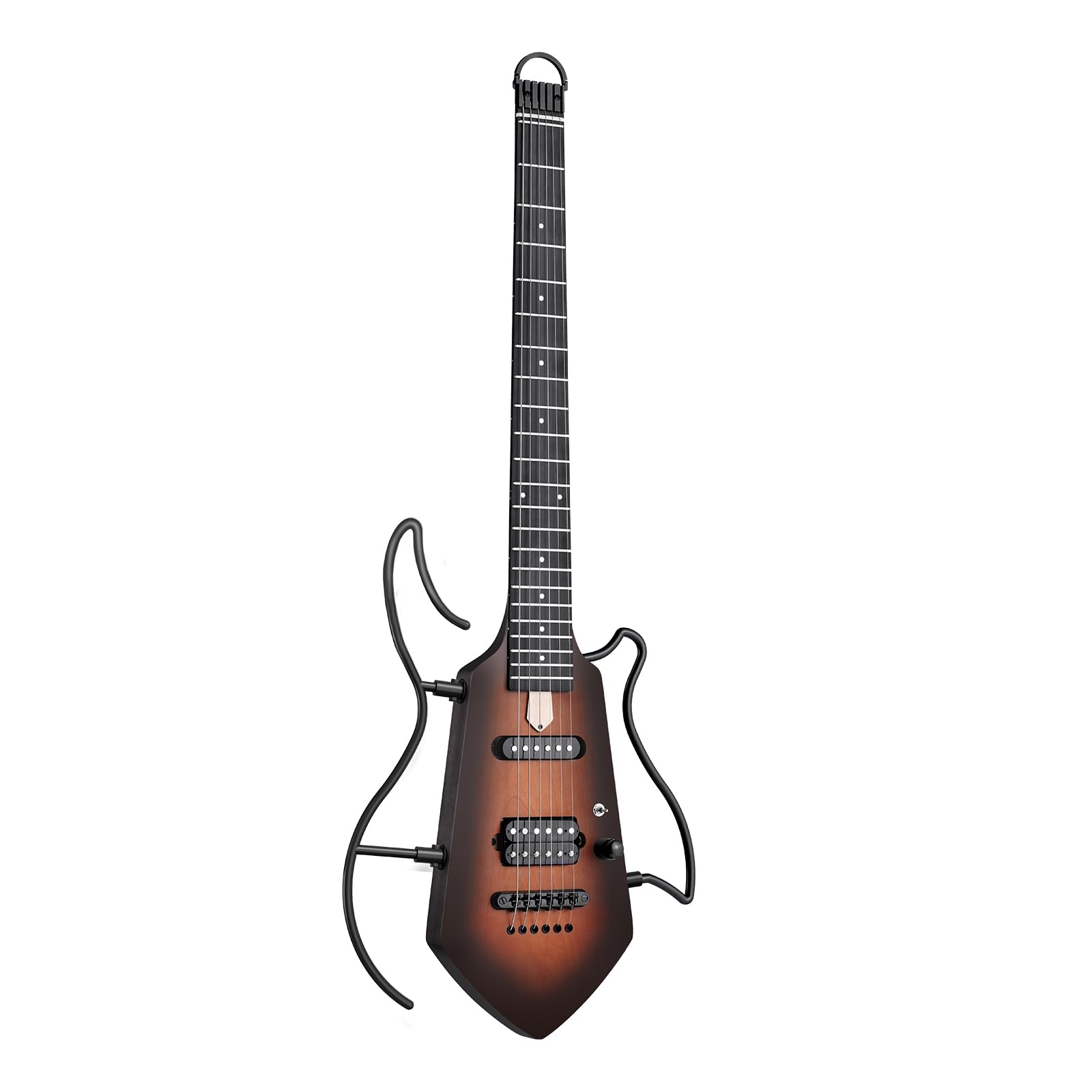 Mini Travel Electric Guitar, Small Lightweight Headless Guitar for Practice, Portable Compact Solid Body Easy Assemble Stands with Gig Bag, Sunburst : Musical Instruments